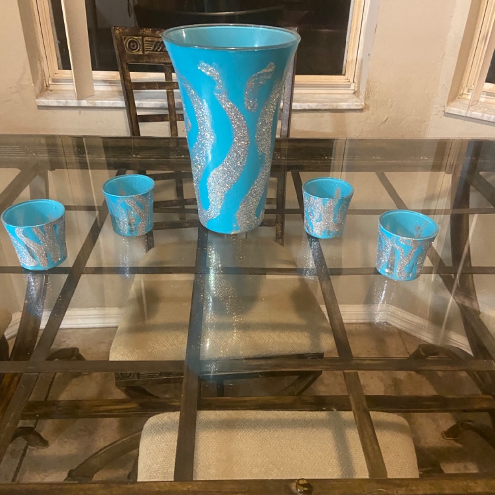 Turquoise silver Vase and bling candle holders set - Picture 5 of 5